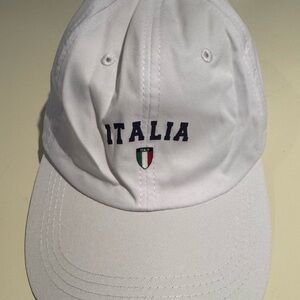 SHEIN White and Blue Hat with Italia Embroidery